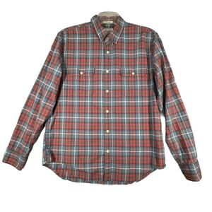Lucky Brand Shirt‎ Mens Large Red Blue Plaid Flannel Button Up Country Rustic